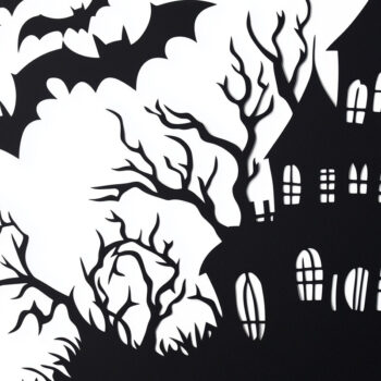 Intra απο ξύλο plywood 3mm-4mm πάχος – Χαρτί κοπής Spooky Haunted House Δίασταση 20x20 cm INTRAFABR-106608953 - Image 1