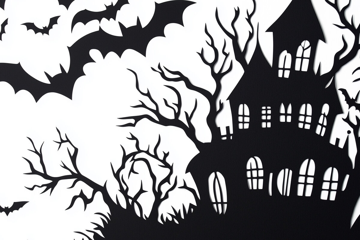 Intra απο ξύλο plywood 3mm-4mm πάχος – Χαρτί κοπής Spooky Haunted House Δίασταση  20x20 cm INTRAFABR-106608953