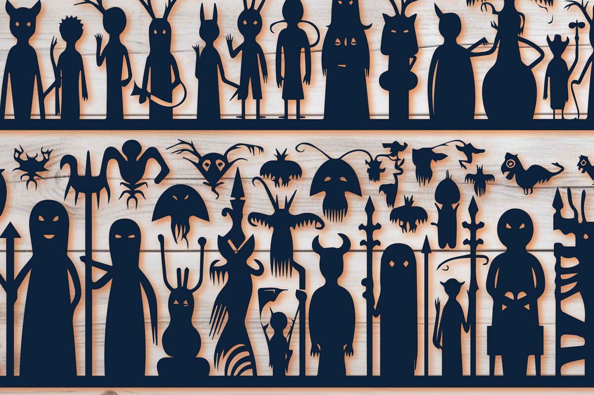 Intra απο ξύλο plywood 3mm-4mm πάχος – Πακέτο με κομμένο χαρτί Spooky Silhouettes Δίασταση  20x20 cm INTRAFABR-81033609