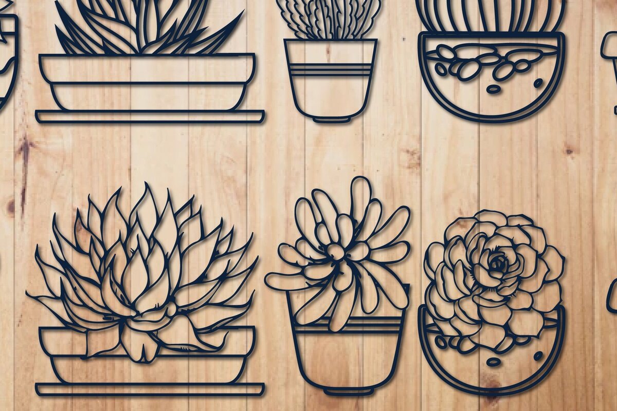 Intra απο ξύλο plywood 3mm-4mm πάχος – Paper Cut Succulents Bundle Δίασταση  20x20 cm INTRAFABR-31125123