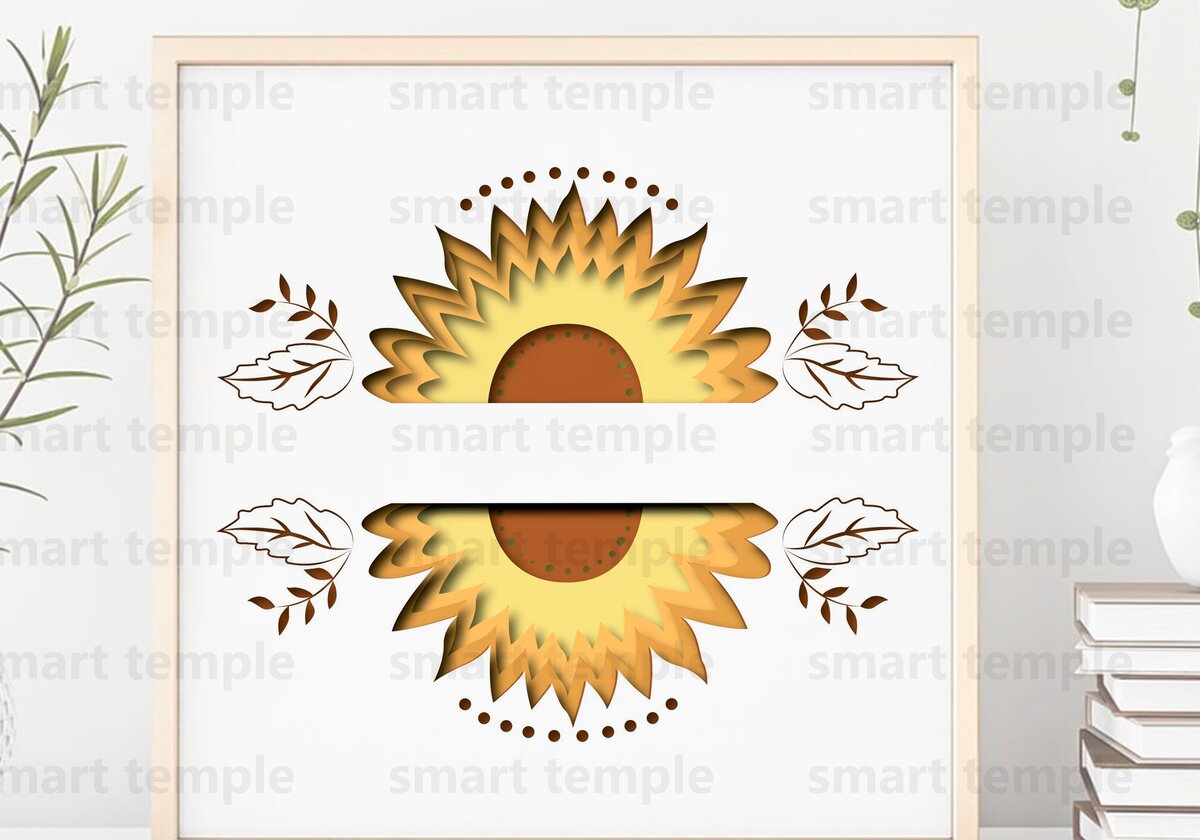 Intra απο ξύλο plywood 3mm-4mm πάχος – Χαρτί κομμένο Sunflower, Shadow Box Δίασταση  20x20 cm INTRAFABR-75484457