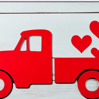 Intra απο ξύλο plywood 3mm-4mm πάχος – Paper Cut Valentines Truck Δίασταση  20x20 cm INTRAFABR-115307961 - Image 1