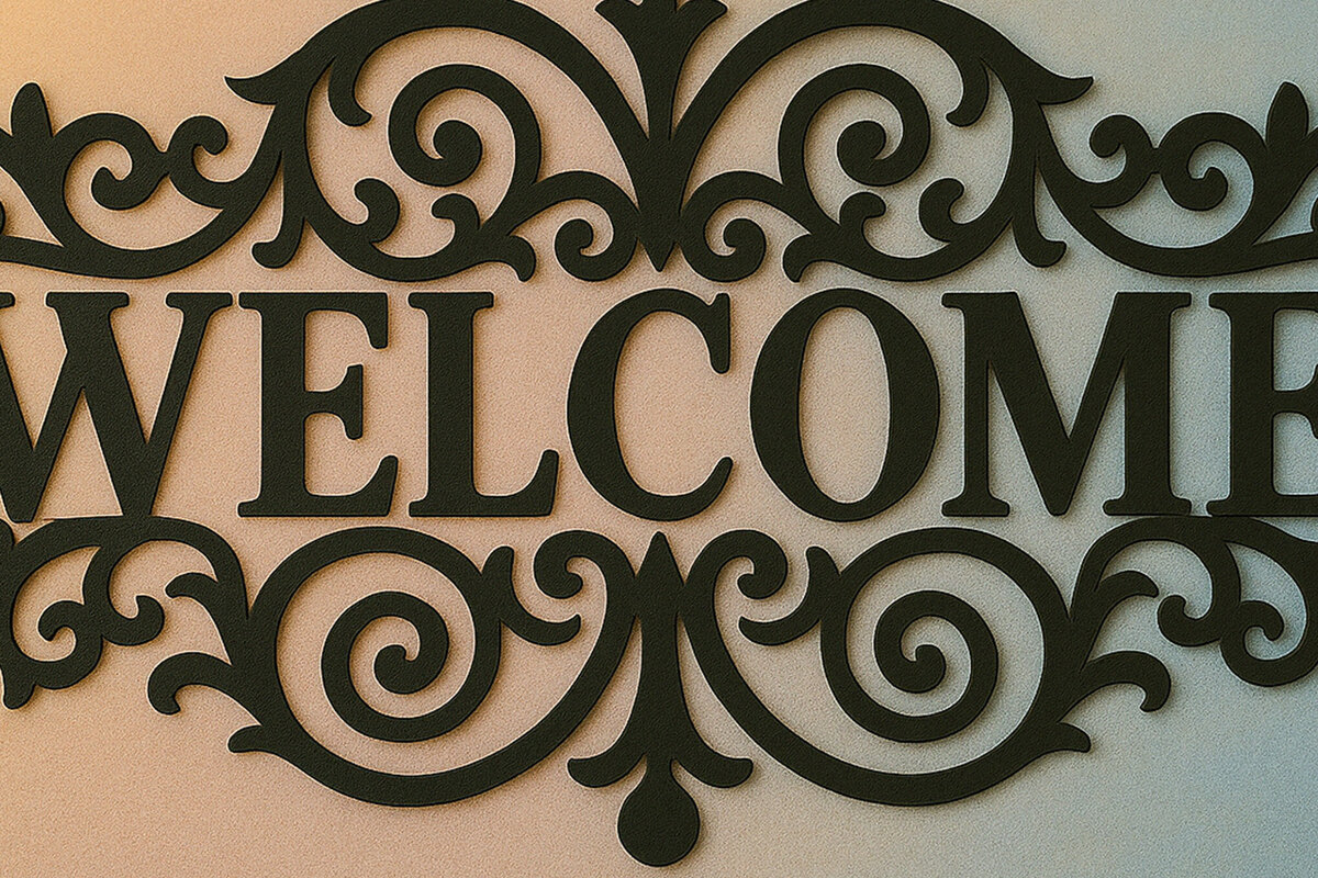 Intra απο ξύλο plywood 3mm-4mm πάχος – Paper Cut Sign Welcome Δίασταση  40x30 cm INTRAFABR-119970730