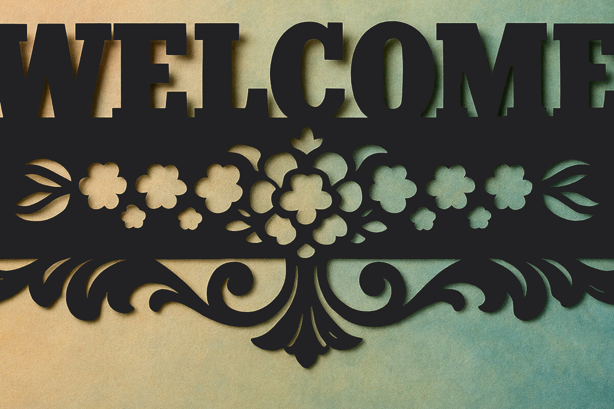 Intra απο ξύλο plywood 3mm-4mm πάχος – Paper Cut Sign Welcome Δίασταση  40x30 cm INTRAFABR-119969709