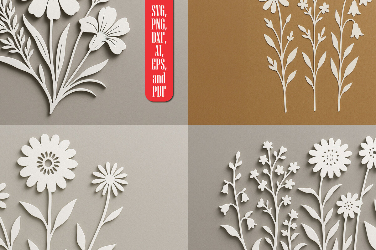 Intra απο ξύλο plywood 3mm-4mm πάχος – Paper Cut Wildflower Bundle Δίασταση  20x20 cm INTRAFABR-120364721