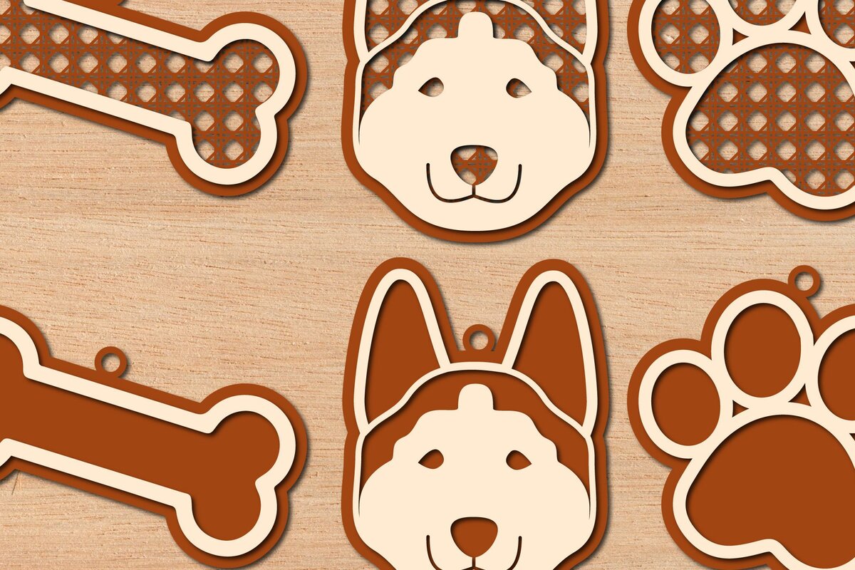 Intra απο ξύλο plywood 3mm-4mm πάχος – Δέσμη με κομμένο χαρτί/λέιζερ Dog Decor Δίασταση  20x20 cm INTRAFABR-42860851