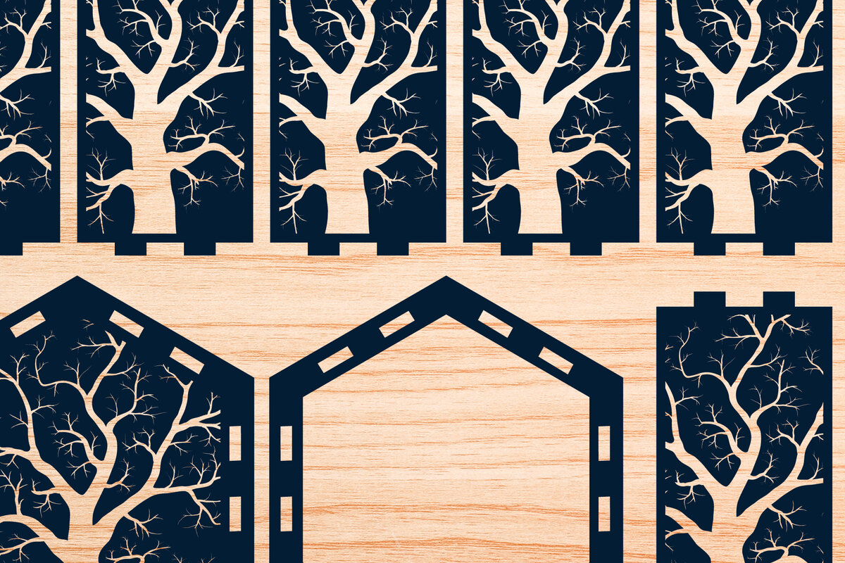 Intra απο ξύλο plywood 3mm-4mm πάχος – Χαρτί/λέιζερ Cut Tree of Life Lantern Δίασταση  20x20 cm INTRAFABR-56509483