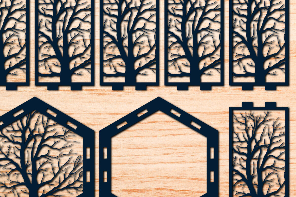 Intra απο ξύλο plywood 3mm-4mm πάχος – Χαρτί/λέιζερ Cut Tree of Life Lantern Δίασταση  20x20 cm INTRAFABR-56508651