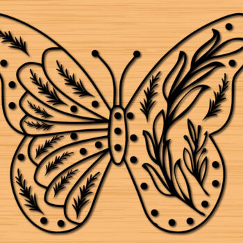 Intra απο ξύλο plywood 3mm-4mm πάχος – Papercut Butterfly Wildflower Δίασταση  20x20 cm INTRAFABR-30655307 - Image 1
