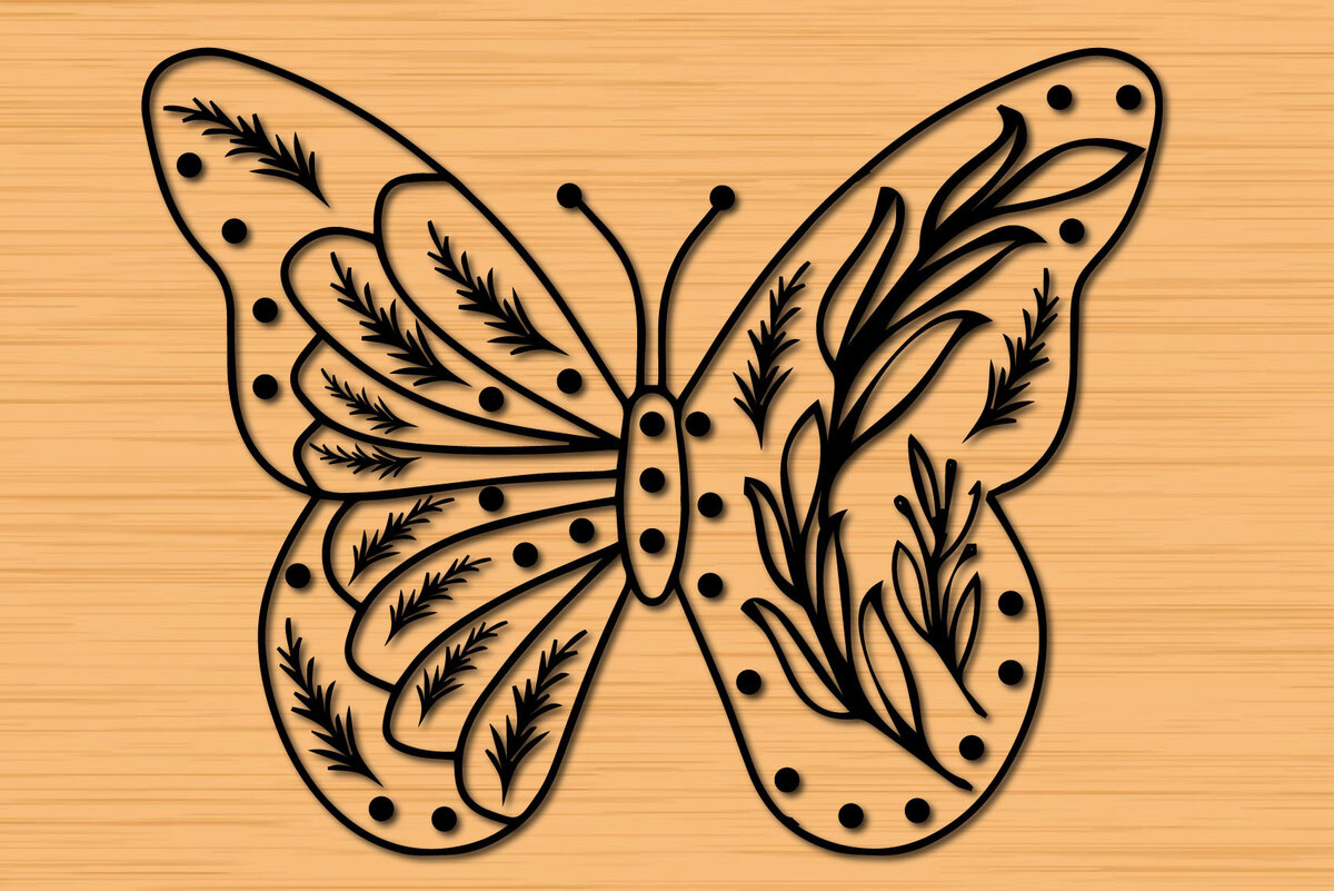 Intra απο ξύλο plywood 3mm-4mm πάχος – Papercut Butterfly Wildflower Δίασταση  20x20 cm INTRAFABR-30655307