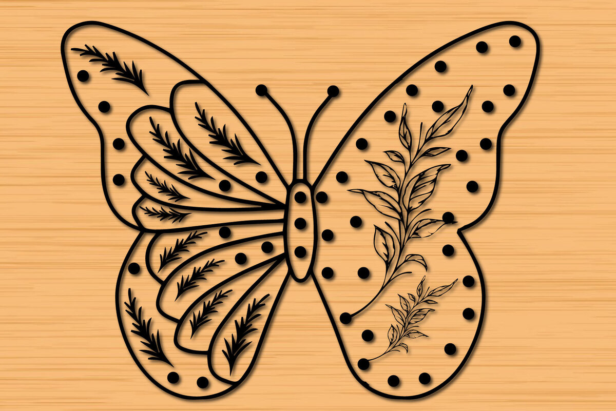 Intra απο ξύλο plywood 3mm-4mm πάχος – Papercut Butterfly Wildflower Δίασταση  20x20 cm INTRAFABR-30661544
