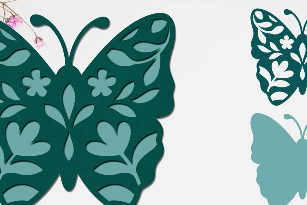 Intra απο ξύλο plywood 3mm-4mm πάχος – Πεταλούδα και λουλούδια με στρώσεις χαρτόκοψη Δίασταση  20x20 cm INTRAFABR-72564620