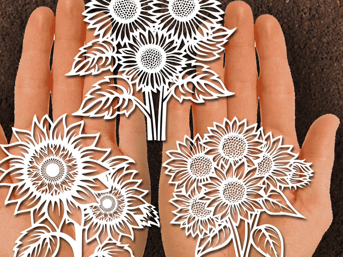 Intra απο ξύλο plywood 3mm-4mm πάχος – Papercut Sunflower DXF Δίασταση  20x20 cm INTRAFABR-125440680