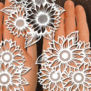 Intra απο ξύλο plywood 3mm-4mm πάχος – Papercut Sunflower DXF Δίασταση 20x20 cm INTRAFABR-125440683