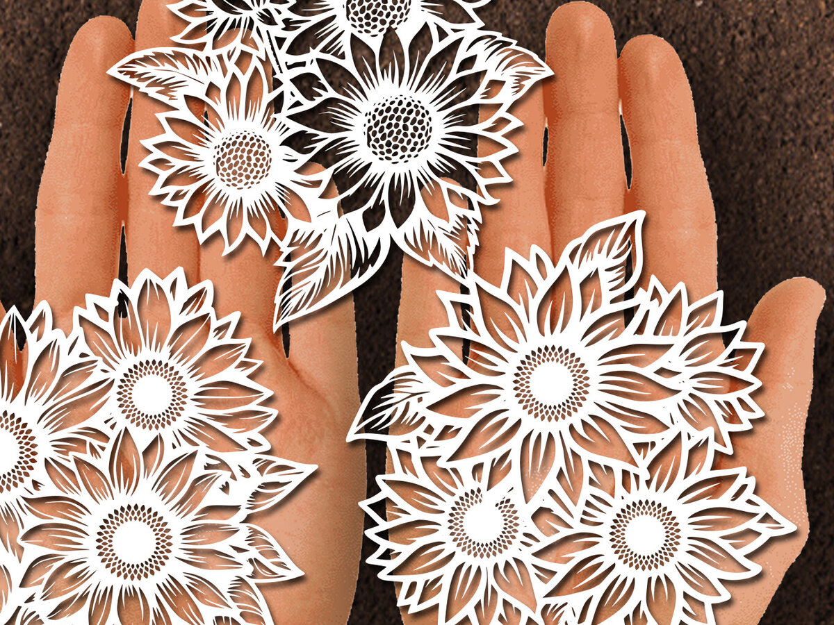 Intra απο ξύλο plywood 3mm-4mm πάχος – Papercut Sunflower DXF Δίασταση  20x20 cm INTRAFABR-125440683