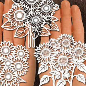 Intra απο ξύλο plywood 3mm-4mm πάχος – Papercut Sunflower DXF Δίασταση 20x20 cm INTRAFABR-125440688