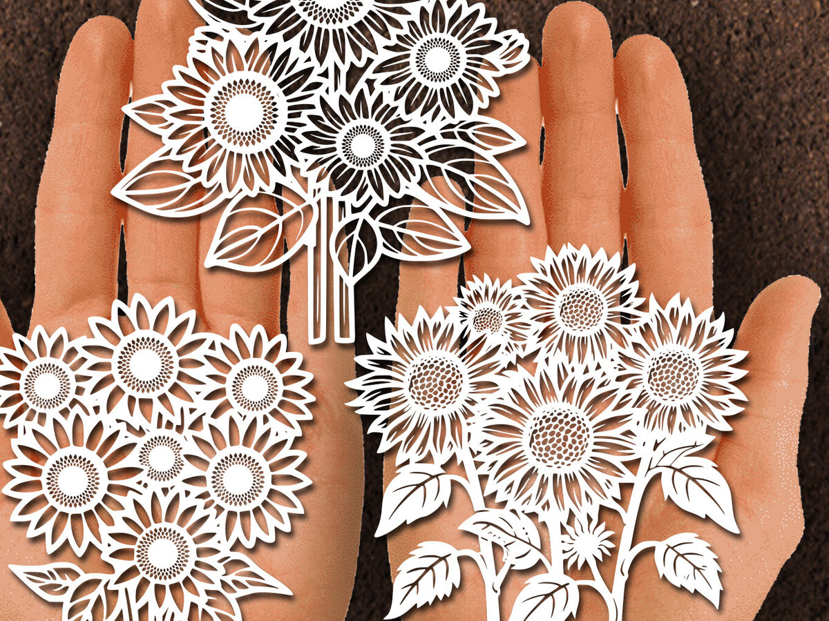Intra απο ξύλο plywood 3mm-4mm πάχος – Papercut Sunflower DXF Δίασταση  20x20 cm INTRAFABR-125440688