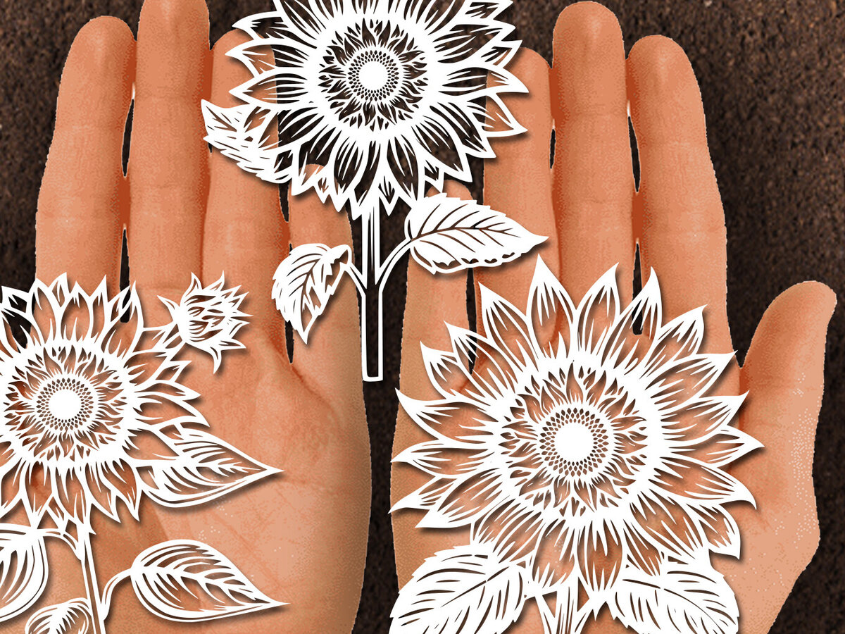 Intra απο ξύλο plywood 3mm-4mm πάχος – Papercut Sunflower DXF Δίασταση  20x20 cm INTRAFABR-125440798