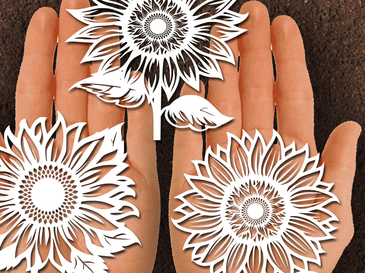 Intra απο ξύλο plywood 3mm-4mm πάχος – Papercut Sunflower DXF Δίασταση  20x20 cm INTRAFABR-125440801