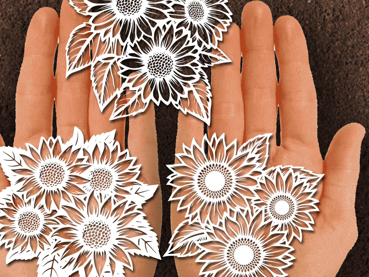 Intra απο ξύλο plywood 3mm-4mm πάχος – Papercut Sunflower DXF Δίασταση  20x20 cm INTRAFABR-125440534