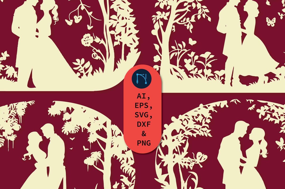 Intra απο ξύλο plywood 3mm-4mm πάχος – Πακέτο Wedding Silhouettes Papercut Δίασταση  20x20 cm INTRAFABR-80062689