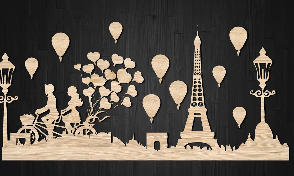 Intra απο ξύλο plywood 3mm-4mm πάχος – Ζευγάρι κοπής με λέιζερ PARIS Δίασταση 20x20 cm INTRAFABR-22330223