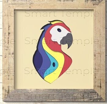 Intra απο ξύλο plywood 3mm-4mm πάχος – Parrot 3d Paper Art Shadow Box Δίασταση  20x20 cm INTRAFABR-78712180 - Image 1