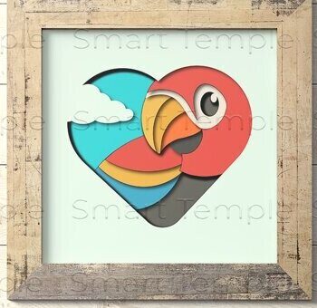 Intra απο ξύλο plywood 3mm-4mm πάχος – Parrot 3d Paper Art Shadow Box Δίασταση  20x20 cm INTRAFABR-78709794 - Image 1