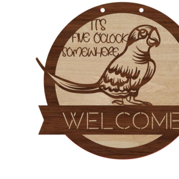 Intra απο ξύλο plywood 3mm-4mm πάχος – Σημάδι καλωσορίσματος παπαγάλου και κενό Δίασταση  20x20 cm INTRAFABR-14177627 - Image 1