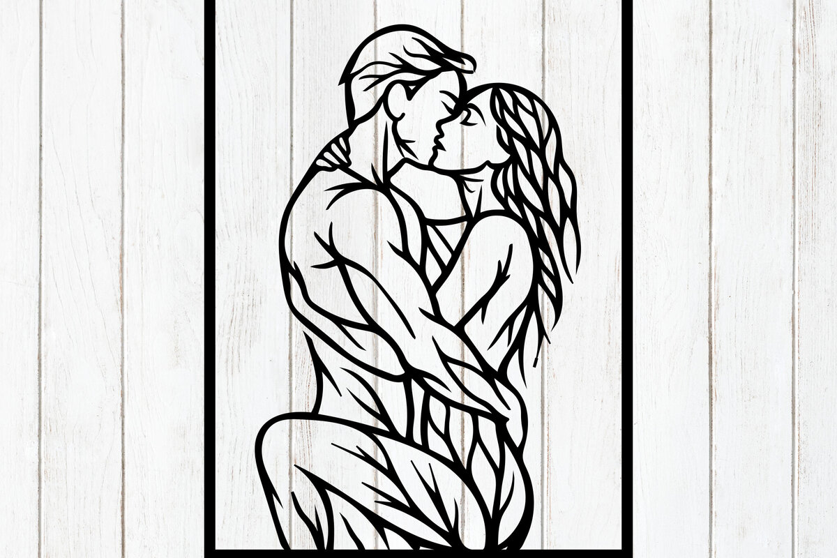 Intra απο ξύλο plywood 3mm-4mm πάχος – Τέχνη σιλουέτας παθιασμένου ζευγαριού Δίασταση  20x20 cm INTRAFABR-124400148