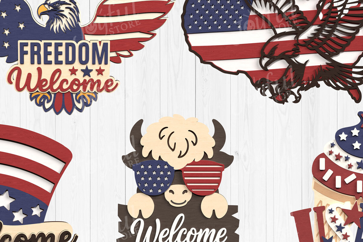 Intra απο ξύλο plywood 3mm-4mm πάχος – Patriotic Sign Bundle 4ης Ιουλίου Δίασταση  40x30 cm INTRAFABR-122299029