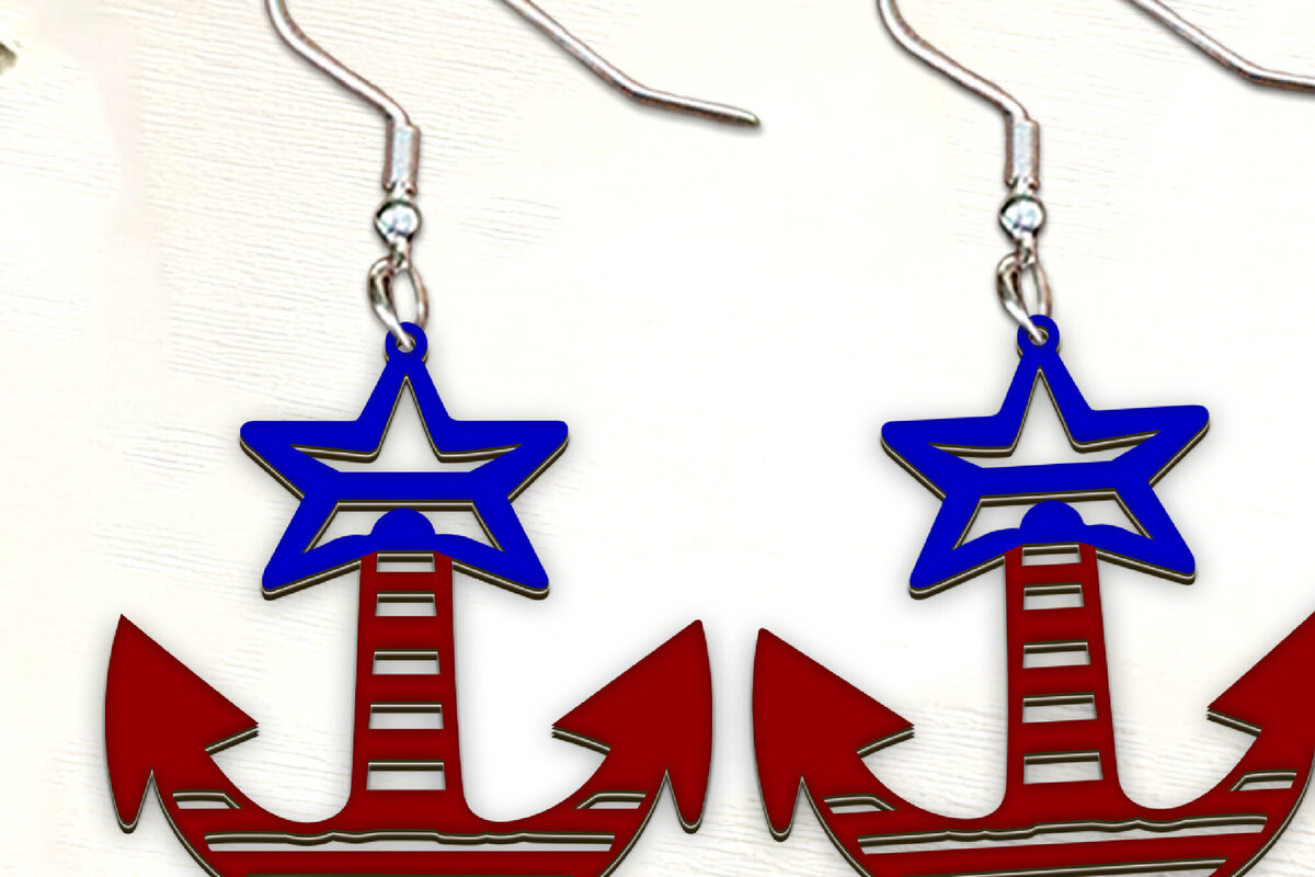 Intra απο ξύλο plywood 3mm-4mm πάχος – Πατριωτικά σκουλαρίκια άγκυρας κοπής με λέιζερ. Δίασταση  5x5 cm INTRAFABR-123468027