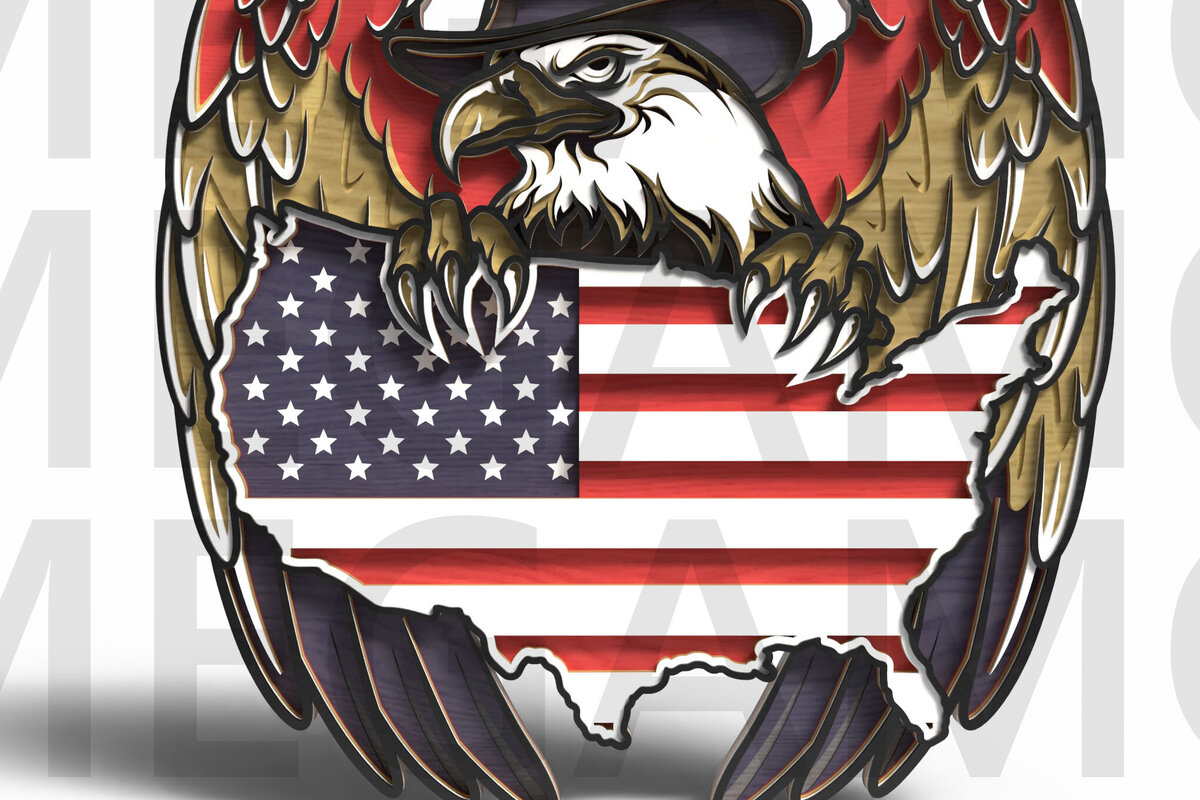 Intra απο ξύλο plywood 3mm-4mm πάχος – Patriotic Bald Eagle Χάρτης ΗΠΑ Κοπή λέιζερ Δίασταση  20x20 cm INTRAFABR-122357510