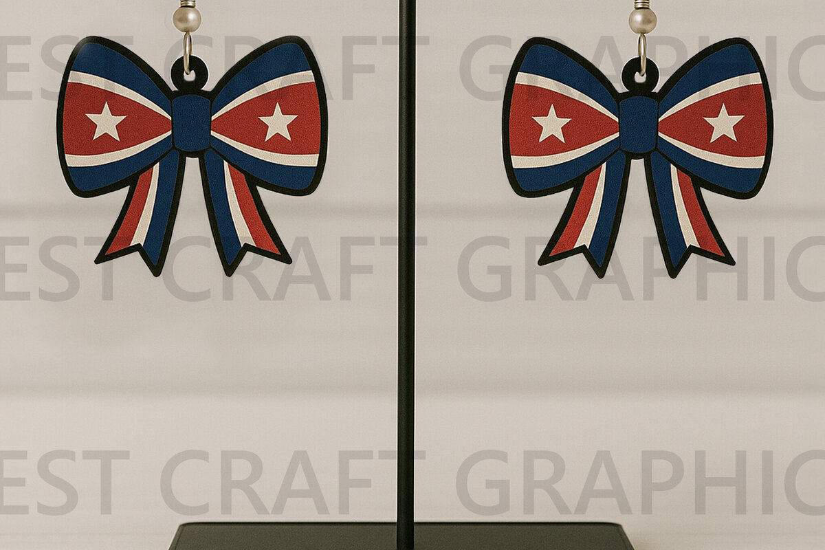 Intra απο ξύλο plywood 3mm-4mm πάχος – Patriotic Bow Earrings USA Δίασταση  5x5 cm INTRAFABR-122737875