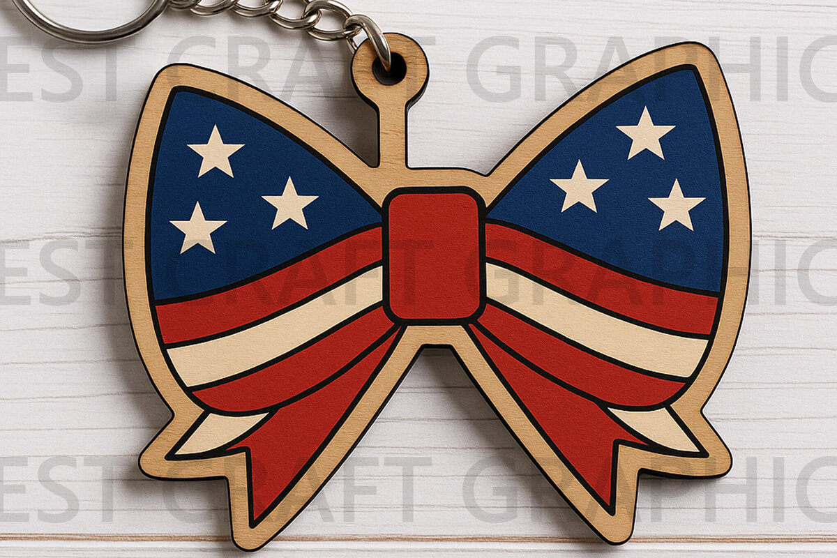 Intra απο ξύλο plywood 3mm-4mm πάχος – Μπρελόκ Patriotic Bow Δίασταση  5x5 cm INTRAFABR-122666351