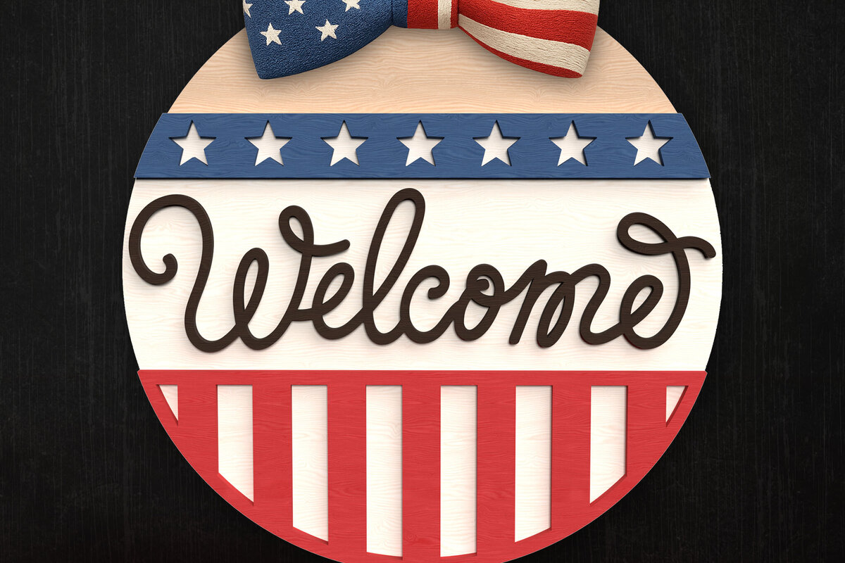 Intra απο ξύλο plywood 3mm-4mm πάχος – Στρογγυλό σημάδι καλωσορίσματος πατριωτικού τόξου Δίασταση  20x20 cm INTRAFABR-122314636