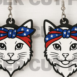 Intra απο ξύλο plywood 3mm-4mm πάχος – Patriotic Cat Earrings Δίασταση 5x5 cm INTRAFABR-122673532
