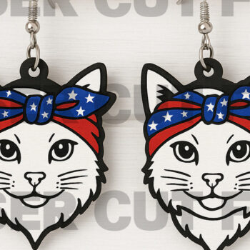 Intra απο ξύλο plywood 3mm-4mm πάχος – Patriotic Cat Earrings Δίασταση  5x5 cm INTRAFABR-122673532 - Image 1