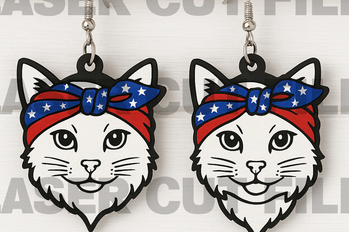Intra απο ξύλο plywood 3mm-4mm πάχος – Patriotic Cat Earrings Δίασταση  5x5 cm INTRAFABR-122673532