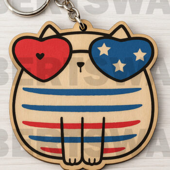 Intra απο ξύλο plywood 3mm-4mm πάχος – Αρχείο Keychain Patriotic Cat Δίασταση  5x5 cm INTRAFABR-122602153 - Image 1