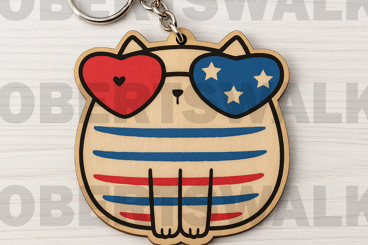 Intra απο ξύλο plywood 3mm-4mm πάχος – Αρχείο Keychain Patriotic Cat Δίασταση  5x5 cm INTRAFABR-122602153