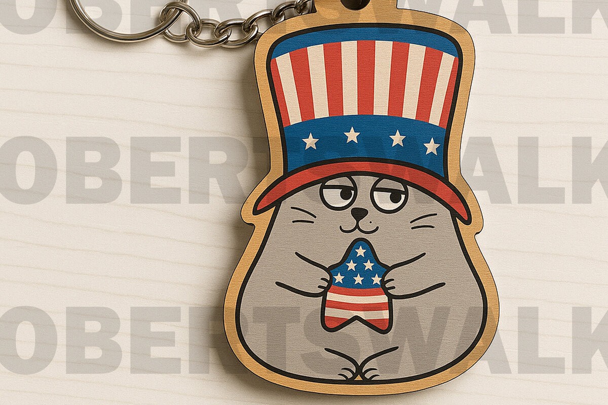 Intra απο ξύλο plywood 3mm-4mm πάχος – Μπρελόκ Patriotic Cat Δίασταση  5x5 cm INTRAFABR-122600789