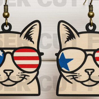 Intra απο ξύλο plywood 3mm-4mm πάχος – Patriotic Cat Glasses Earrings Δίασταση 5x5 cm INTRAFABR-122673567 - Image 1