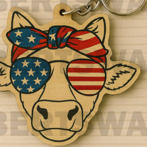 Intra απο ξύλο plywood 3mm-4mm πάχος – Patriotic Cow Keychain Δίασταση 5x5 cm INTRAFABR-122668604