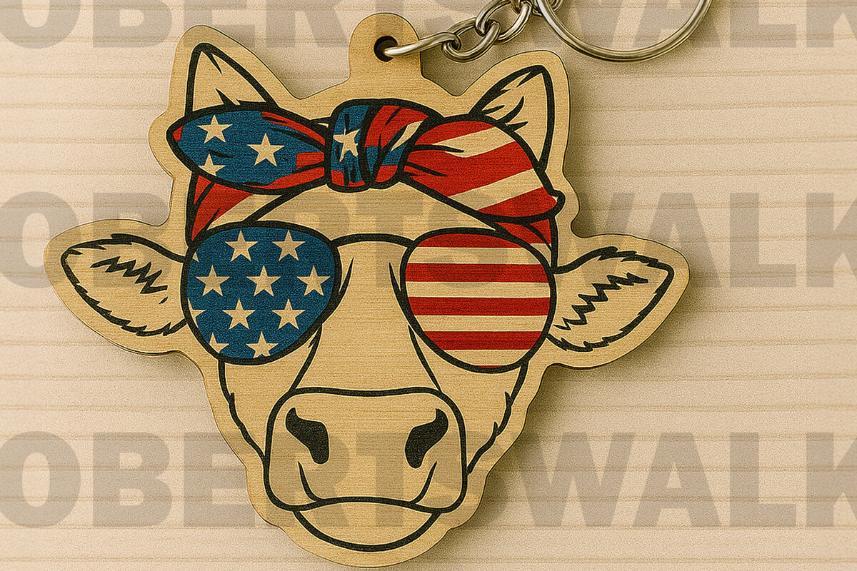 Intra απο ξύλο plywood 3mm-4mm πάχος – Patriotic Cow Keychain Δίασταση  5x5 cm INTRAFABR-122668604
