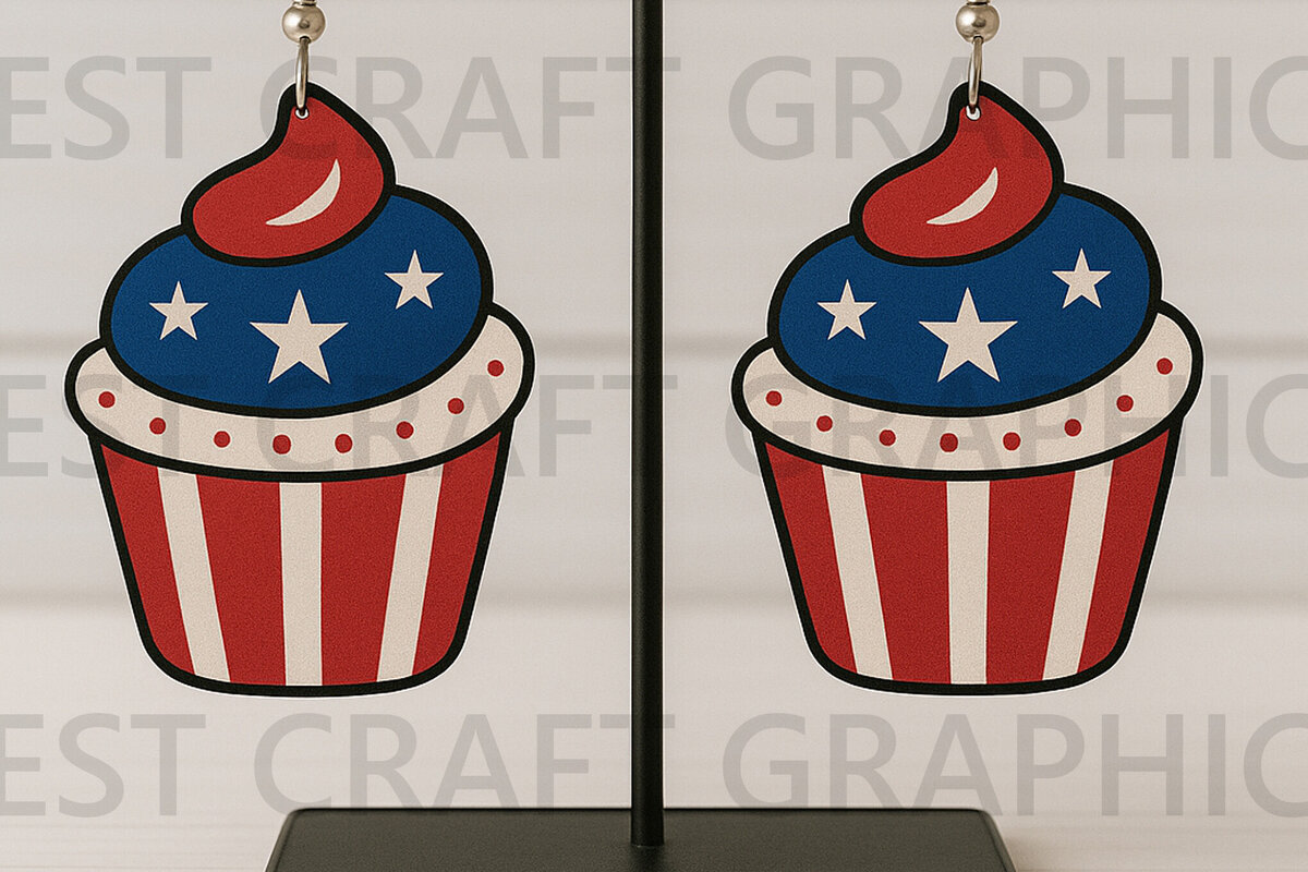 Intra απο ξύλο plywood 3mm-4mm πάχος – Αρχείο Patriotic Cupcake Earrings Δίασταση  5x5 cm INTRAFABR-122737800