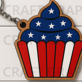 Intra απο ξύλο plywood 3mm-4mm πάχος – Μπρελόκ Patriotic Cupcake Δίασταση  5x5 cm INTRAFABR-122937426 - Image 1