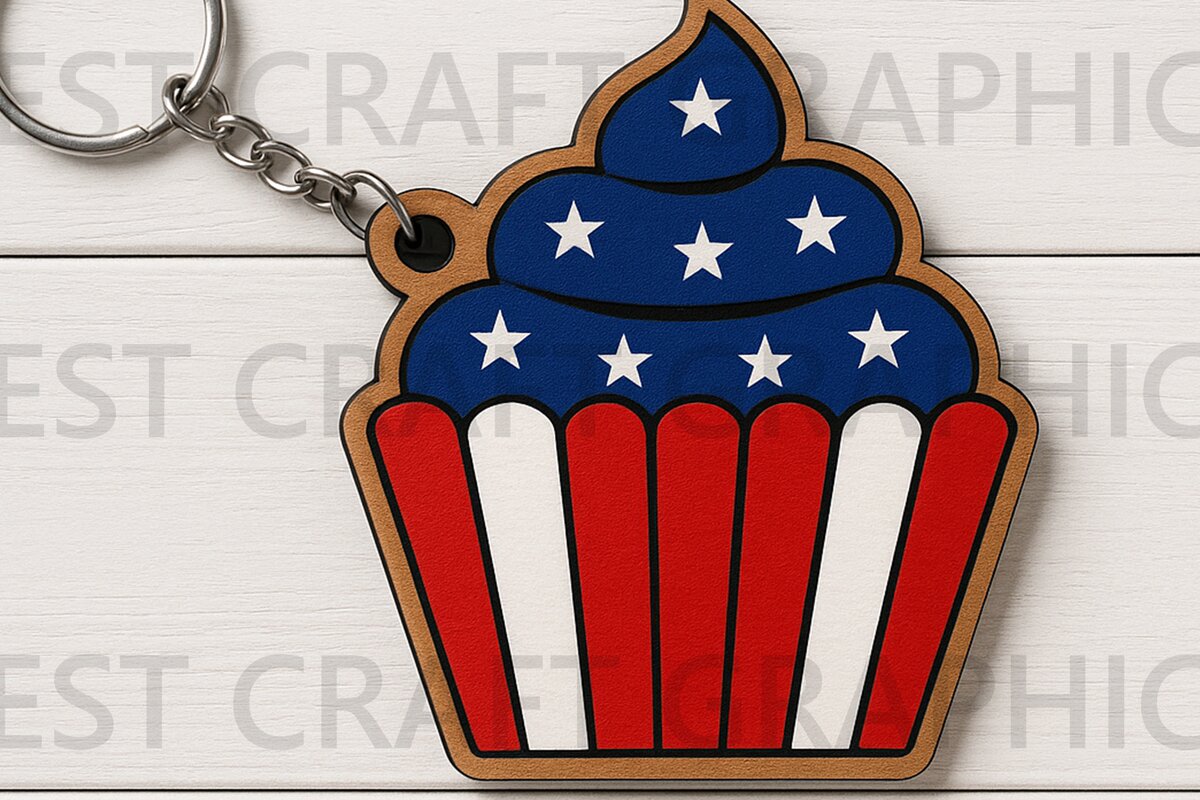 Intra απο ξύλο plywood 3mm-4mm πάχος – Μπρελόκ Patriotic Cupcake Δίασταση  5x5 cm INTRAFABR-122937426