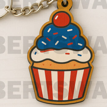 Intra απο ξύλο plywood 3mm-4mm πάχος – Μπρελόκ Patriotic Cupcake Δίασταση  5x5 cm INTRAFABR-122905319 - Image 1