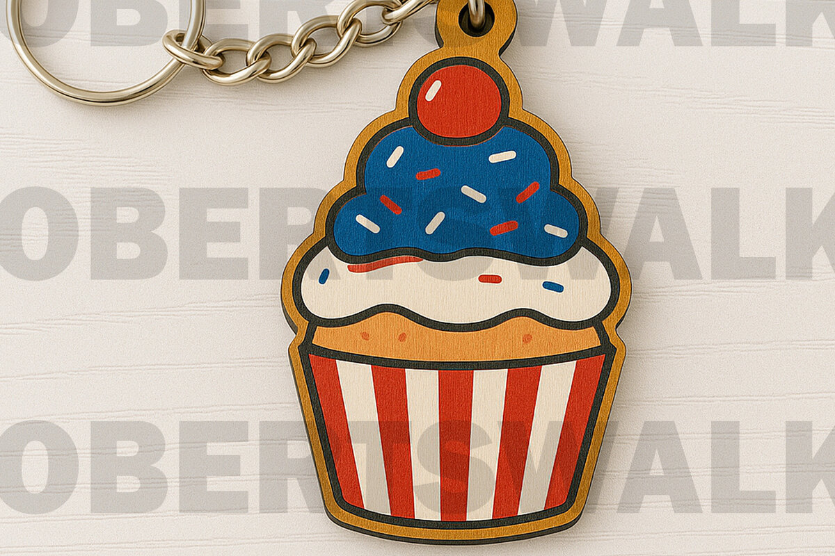 Intra απο ξύλο plywood 3mm-4mm πάχος – Μπρελόκ Patriotic Cupcake Δίασταση  5x5 cm INTRAFABR-122905319